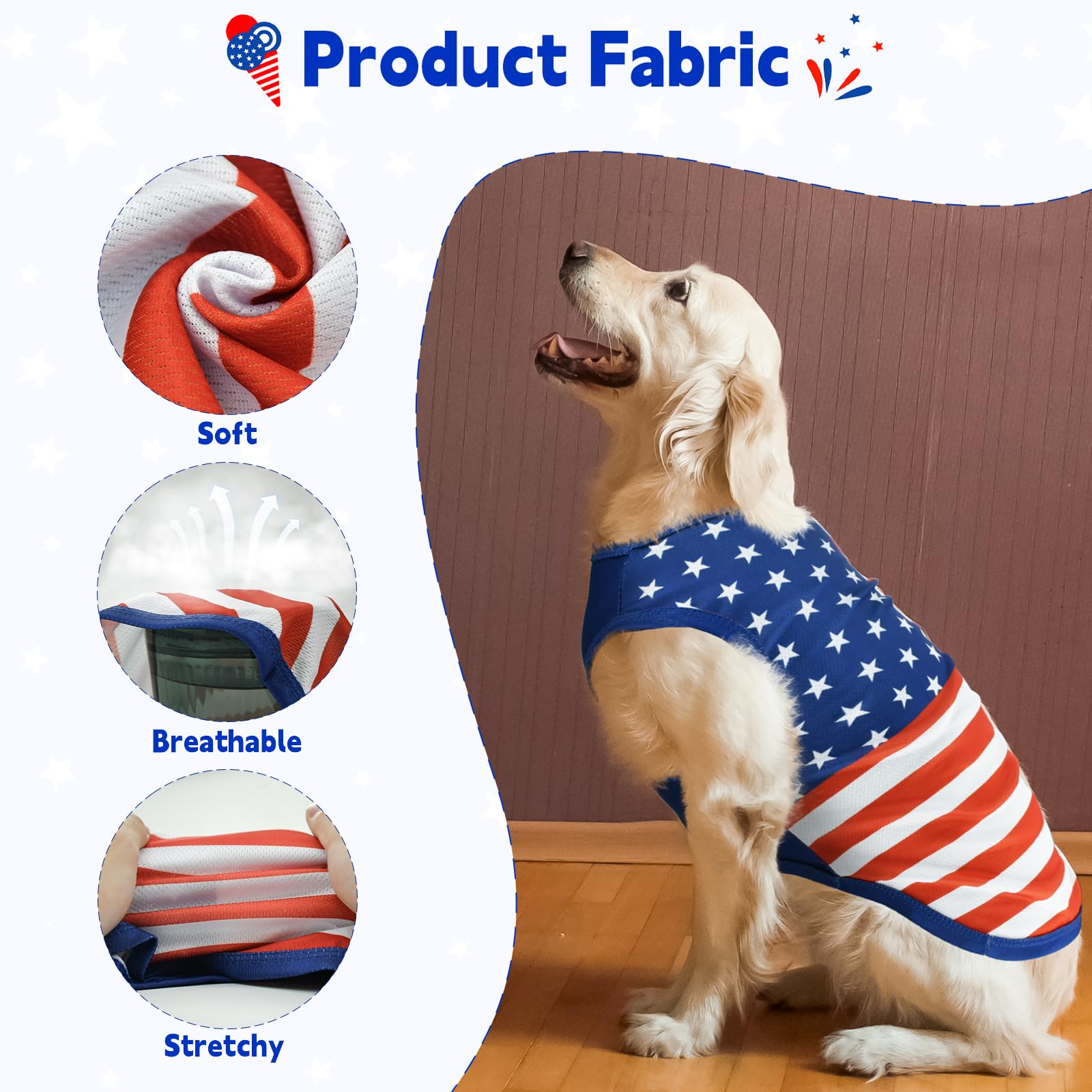 Lysskmk Patriotic Dog Sleeveless Shirt - American Flag Summer Tank Top Mesh Breathable Independence Day Outfits For Large Dog 3X
